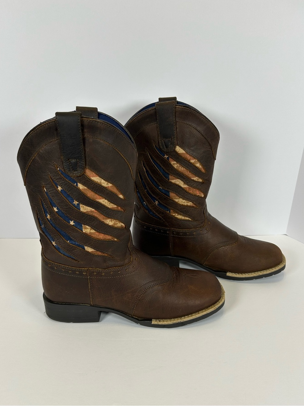 Cody James Boy’s Ripped Flag Western Cowboy Boots Brown Leather Size 6D